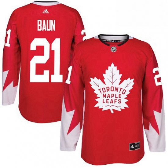 Mens Adidas Toronto Maple Leafs 21 Bobby Baun Authentic Red Alternate NHL Jersey