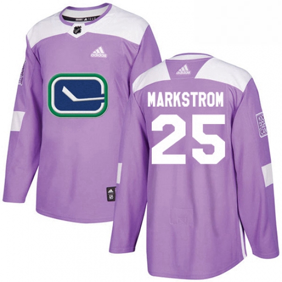 Mens Adidas Vancouver Canucks 25 Jacob Markstrom Authentic Purple Fights Cancer Practice NHL Jersey