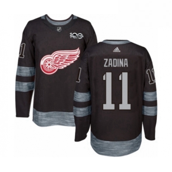 Mens Adidas Detroit Red Wings 11 Filip Zadina Authentic Black 1917 2017 100th Anniversary NHL Jersey