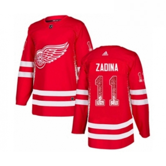 Mens Adidas Detroit Red Wings 11 Filip Zadina Authentic Red Drift Fashion NHL Jersey