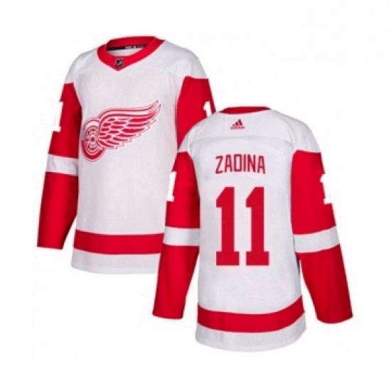 Mens Adidas Detroit Red Wings 11 Filip Zadina Authentic White Away NHL Jersey