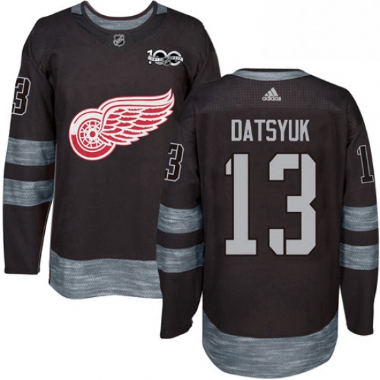 Mens Adidas Detroit Red Wings 13 Pavel Datsyuk Authentic Black 1917 2017 100th Anniversary NHL Jerse