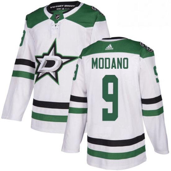 Mens Adidas Dallas Stars 9 Mike Modano White Road Authentic Stitched NHL Jersey