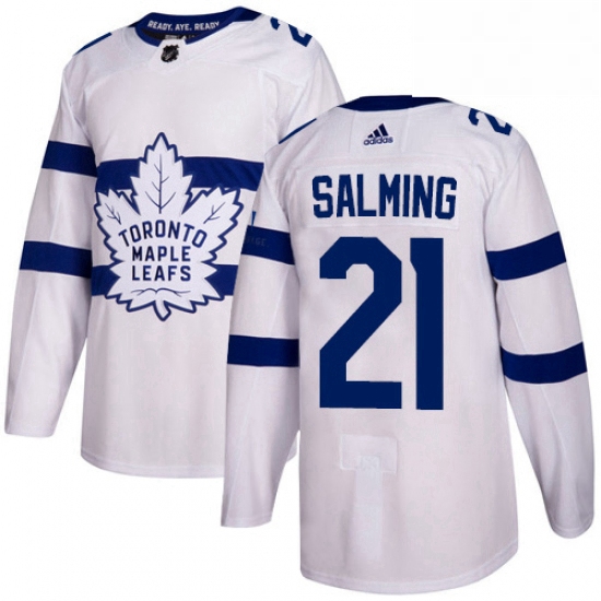 Mens Adidas Toronto Maple Leafs 21 Borje Salming Authentic White 2018 Stadium Series NHL Jersey