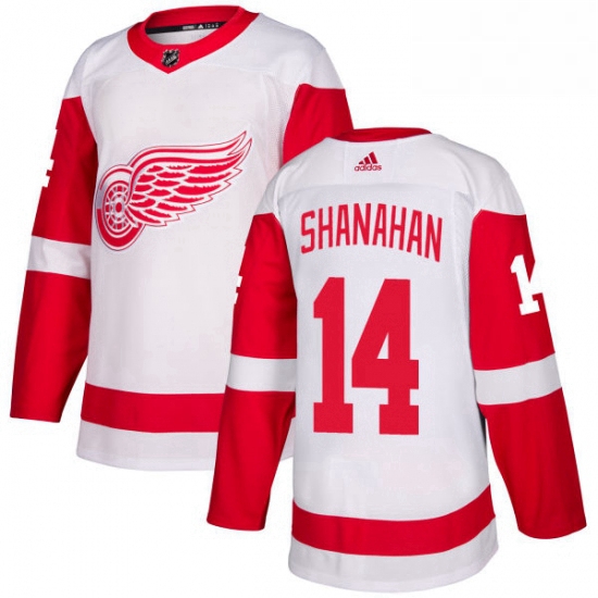 Mens Adidas Detroit Red Wings 14 Brendan Shanahan Authentic White Away NHL Jersey