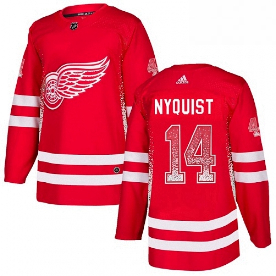 Mens Adidas Detroit Red Wings 14 Gustav Nyquist Authentic Red Drift Fashion NHL Jersey