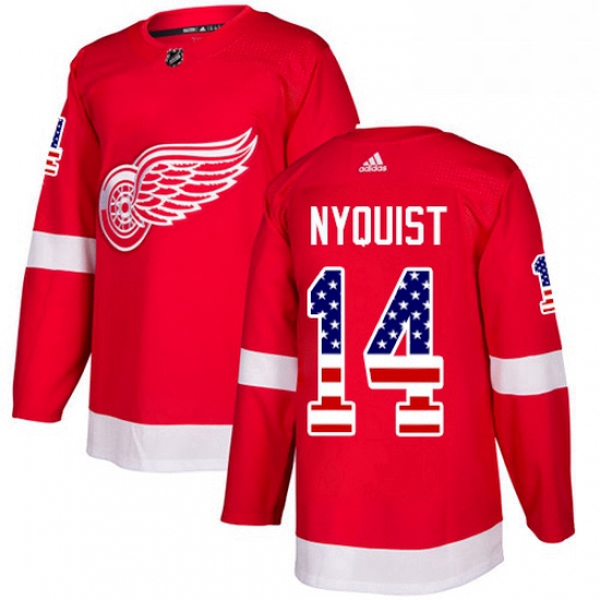 Mens Adidas Detroit Red Wings 14 Gustav Nyquist Authentic Red USA Flag Fashion NHL Jersey