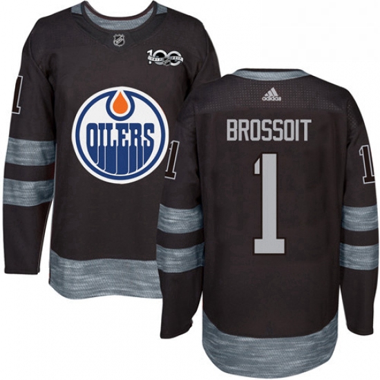 Mens Adidas Edmonton Oilers 1 Laurent Brossoit Authentic Black 1917 2017 100th Anniversary NHL Jerse