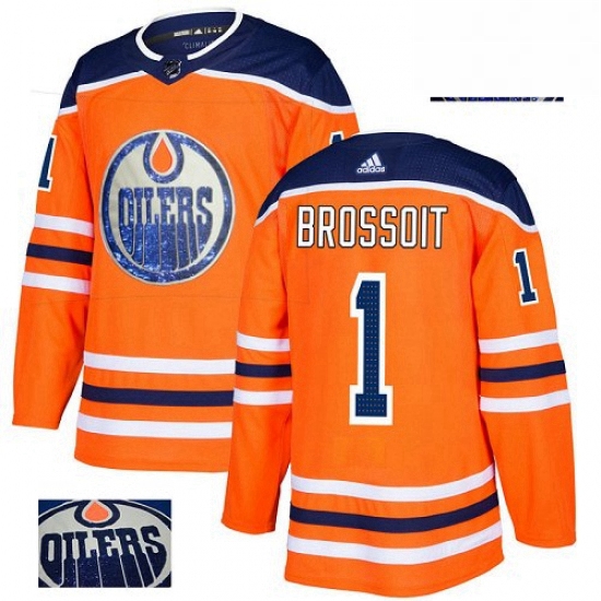 Mens Adidas Edmonton Oilers 1 Laurent Brossoit Authentic Orange Fashion Gold NHL Jersey