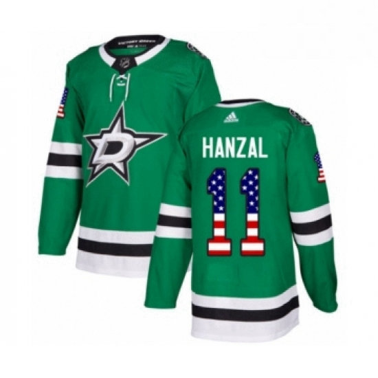 Mens Adidas Dallas Stars 11 Martin Hanzal Authentic Green USA Flag Fashion NHL Jersey