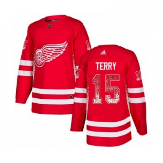 Mens Adidas Detroit Red Wings 15 Chris Terry Authentic Red Drift Fashion NHL Jersey