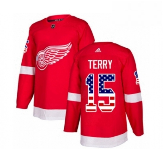 Mens Adidas Detroit Red Wings 15 Chris Terry Authentic Red USA Flag Fashion NHL Jersey