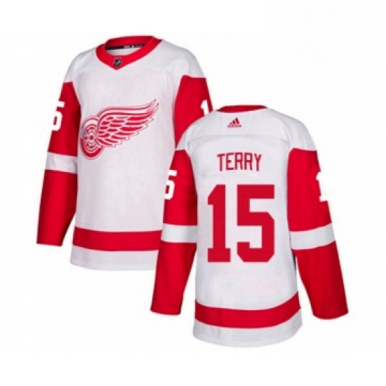 Mens Adidas Detroit Red Wings 15 Chris Terry Authentic White Away NHL Jersey