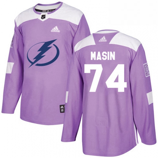 Mens Adidas Tampa Bay Lightning 74 Dominik Masin Authentic Purple Fights Cancer Practice NHL Jersey