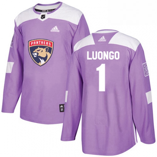 Mens Adidas Florida Panthers 1 Roberto Luongo Authentic Purple Fights Cancer Practice NHL Jersey