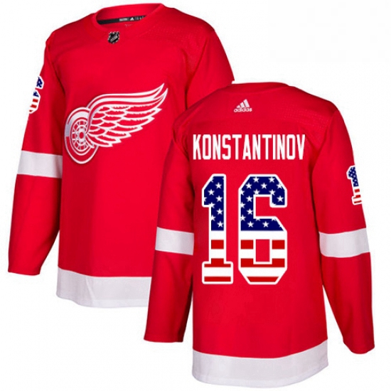 Mens Adidas Detroit Red Wings 16 Vladimir Konstantinov Authentic Red USA Flag Fashion NHL Jersey