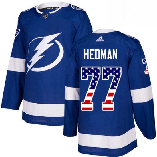 Mens Adidas Tampa Bay Lightning 77 Victor Hedman Authentic Blue USA Flag Fashion NHL Jersey