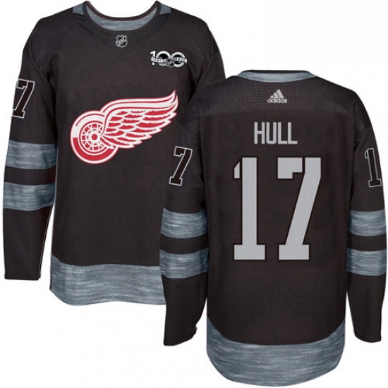 Mens Adidas Detroit Red Wings 17 Brett Hull Authentic Black 1917 2017 100th Anniversary NHL Jersey