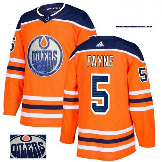 Mens Adidas Edmonton Oilers 5 Mark Fayne Authentic Orange Fashion Gold NHL Jersey