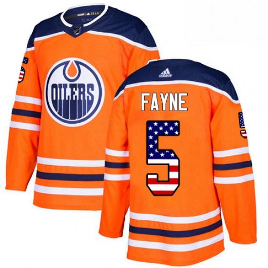 Mens Adidas Edmonton Oilers 5 Mark Fayne Authentic Orange USA Flag Fashion NHL Jersey