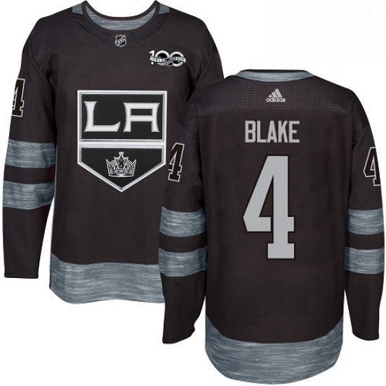 Mens Adidas Los Angeles Kings 4 Rob Blake Authentic Black 1917 2017 100th Anniversary NHL Jersey