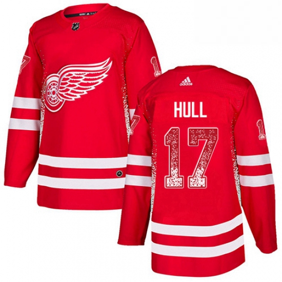 Mens Adidas Detroit Red Wings 17 Brett Hull Authentic Red Drift Fashion NHL Jersey