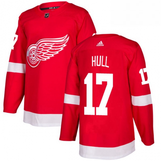 Mens Adidas Detroit Red Wings 17 Brett Hull Authentic Red Home NHL Jersey