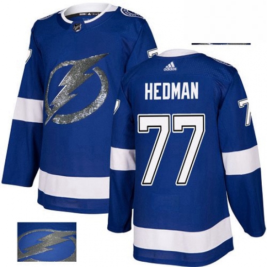 Mens Adidas Tampa Bay Lightning 77 Victor Hedman Authentic Royal Blue Fashion Gold NHL Jersey