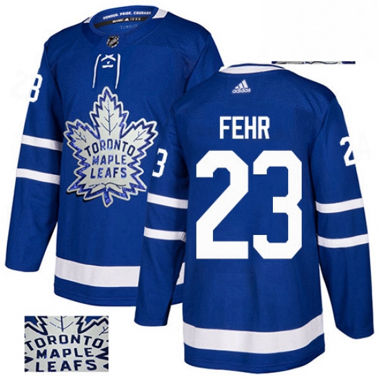 Mens Adidas Toronto Maple Leafs 23 Eric Fehr Authentic Royal Blue Fashion Gold NHL Jersey