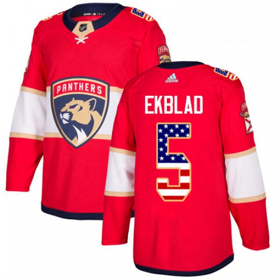 Mens Adidas Florida Panthers 5 Aaron Ekblad Authentic Red USA Flag Fashion NHL Jersey