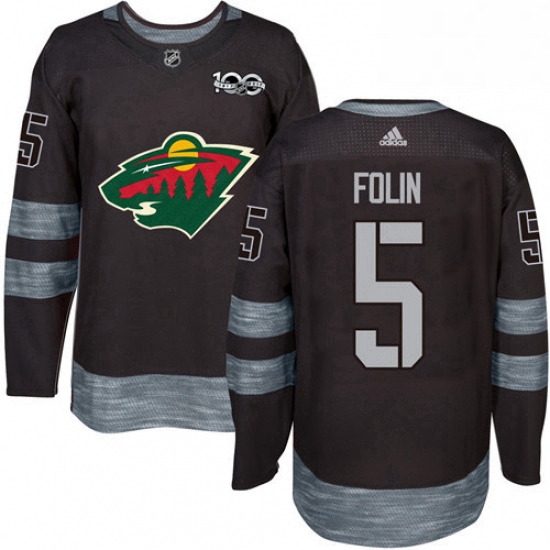 Adidas Minnesota Wild 5 Christian Folin Black 1917 2017 100th Anniversary Stitched NHL Jersey