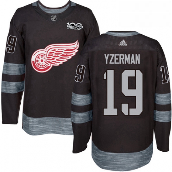 Mens Adidas Detroit Red Wings 19 Steve Yzerman Authentic Black 1917 2017 100th Anniversary NHL Jerse