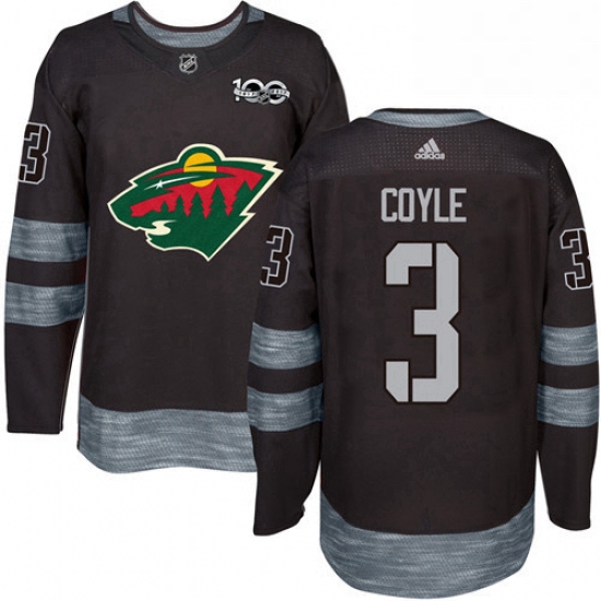 Mens Adidas Minnesota Wild 3 Charlie Coyle Authentic Black 1917 2017 100th Anniversary NHL Jersey