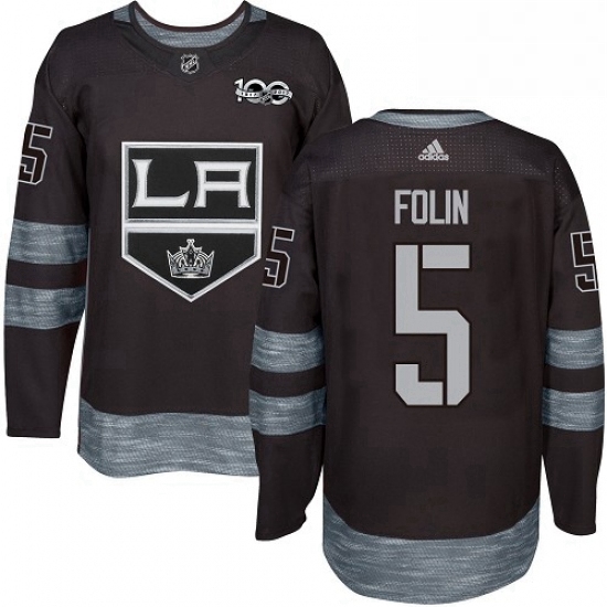 Mens Adidas Los Angeles Kings 5 Christian Folin Authentic Black 1917 2017 100th Anniversary NHL Jers