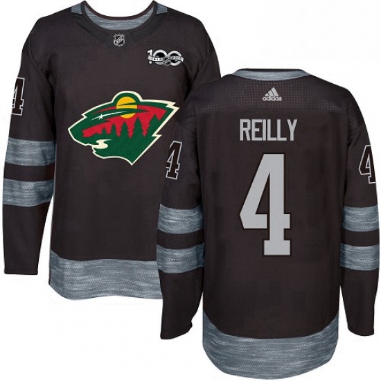 Mens Adidas Minnesota Wild 4 Mike Reilly Authentic Black 1917 2017 100th Anniversary NHL Jersey