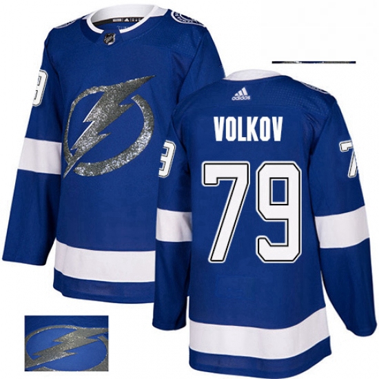 Mens Adidas Tampa Bay Lightning 79 Alexander Volkov Authentic Royal Blue Fashion Gold NHL Jersey