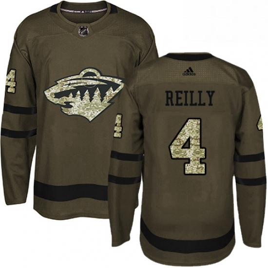 Mens Adidas Minnesota Wild 4 Mike Reilly Authentic Green Salute to Service NHL Jersey