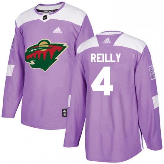 Mens Adidas Minnesota Wild 4 Mike Reilly Authentic Purple Fights Cancer Practice NHL Jersey