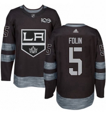 Mens Adidas Los Angeles Kings 5 Christian Folin Premier Black 1917 2017 100th Anniversary NHL Jersey