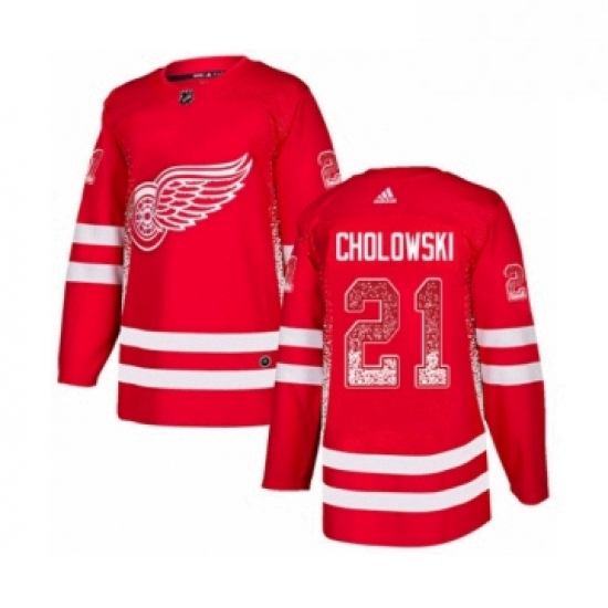 Mens Adidas Detroit Red Wings 21 Dennis Cholowski Authentic Red Drift Fashion NHL Jersey