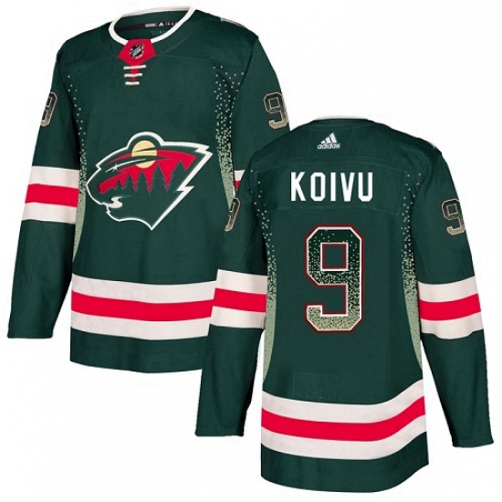 Mens Adidas Minnesota Wild 9 Mikko Koivu Authentic Green Drift Fashion NHL Jersey