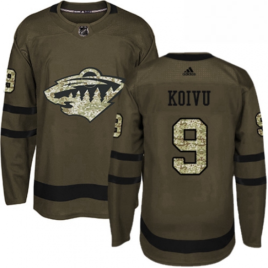 Mens Adidas Minnesota Wild 9 Mikko Koivu Authentic Green Salute to Service NHL Jersey