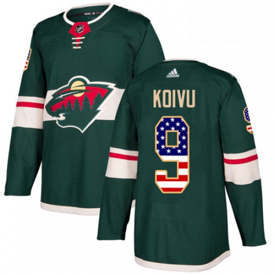 Mens Adidas Minnesota Wild 9 Mikko Koivu Authentic Green USA Flag Fashion NHL Jersey