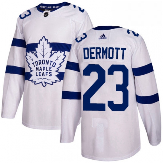 Mens Adidas Toronto Maple Leafs 23 Travis Dermott Authentic White 2018 Stadium Series NHL Jersey