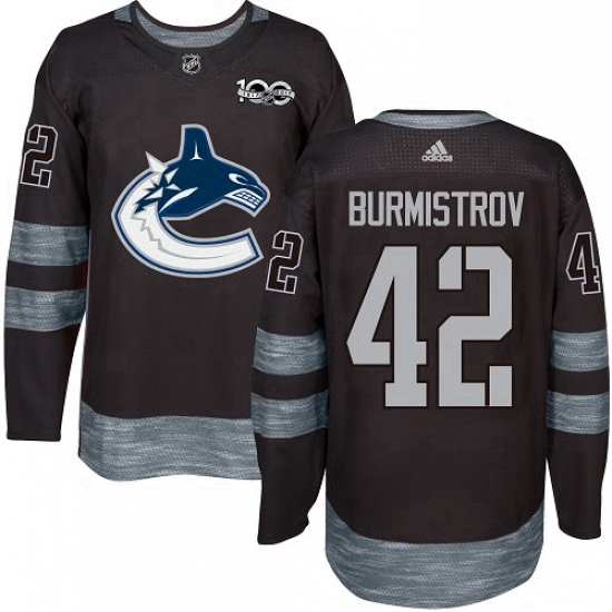 Mens Adidas Vancouver Canucks 42 Alex Burmistrov Authentic Black 1917 2017 100th Anniversary NHL Jer