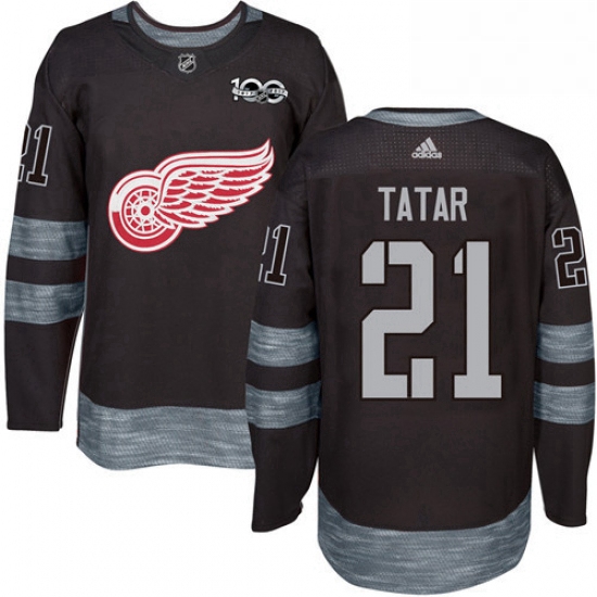 Mens Adidas Detroit Red Wings 21 Tomas Tatar Authentic Black 1917 2017 100th Anniversary NHL Jersey