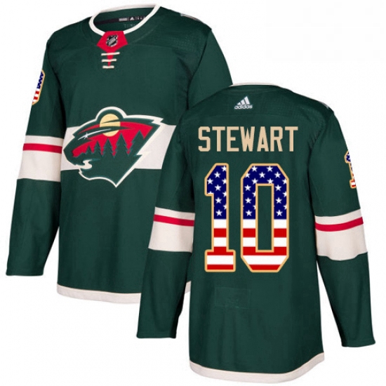 Mens Adidas Minnesota Wild 10 Chris Stewart Authentic Green USA Flag Fashion NHL Jersey