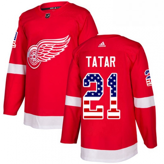 Mens Adidas Detroit Red Wings 21 Tomas Tatar Authentic Red USA Flag Fashion NHL Jersey