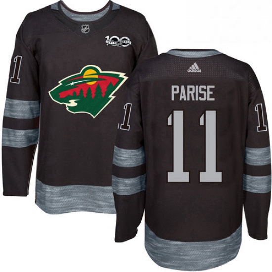 Mens Adidas Minnesota Wild 11 Zach Parise Authentic Black 1917 2017 100th Anniversary NHL Jersey