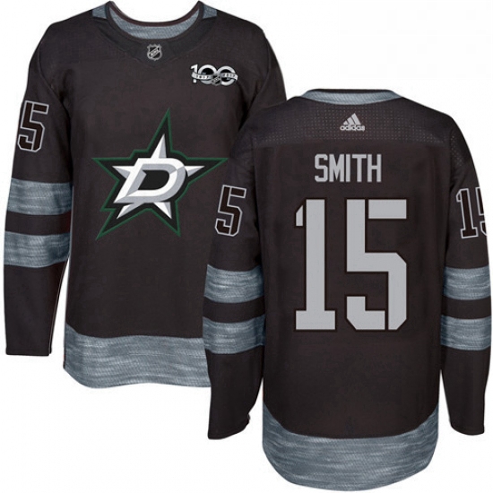 Mens Adidas Dallas Stars 15 Bobby Smith Authentic Black 1917 2017 100th Anniversary NHL Jersey